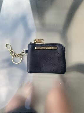 Steve Madden Black Leather Coin Purse with Gold Hardware